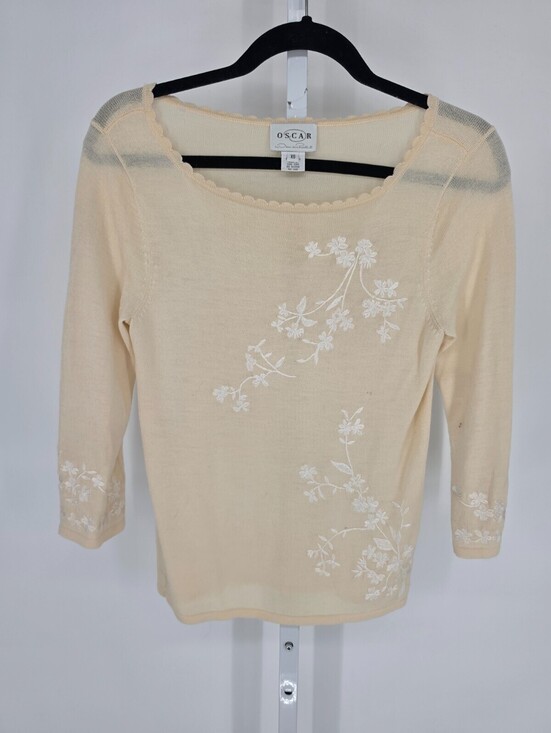 Oscar de la Renta Tops - Oscar De La Renta Womens Sz XS 3/4 Sleeve Knit Top Wool Blend Cream Floral